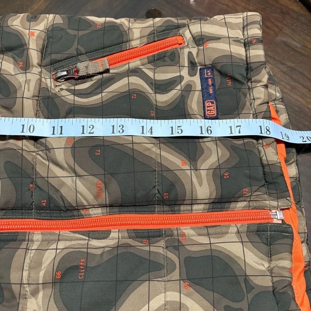 Gap Boys Small Green Orange Topographic Map Print Puffer Vest